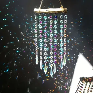 Pointed bead wooden stick hanging crystal wind chimes colored glass bead chain pendant Artistic Home Decor Ornaments