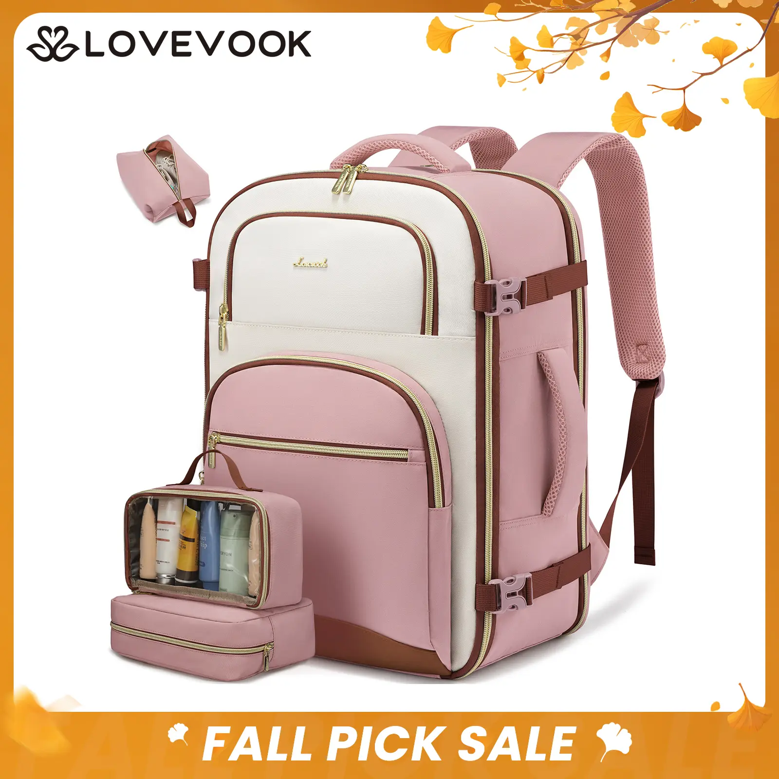 LOVEVOOK Travel Backpack for Women, 40L & 50L Airline Approved Carry On Backpack Luggage with 3 Packing Cubes, TSA Personal Item Travel Bag, Waterproof Weekender Backpack Fits 17.3" Laptop