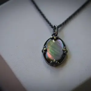 Vintage oval opal pendant necklace trendy black alloy clavicle chain for men
