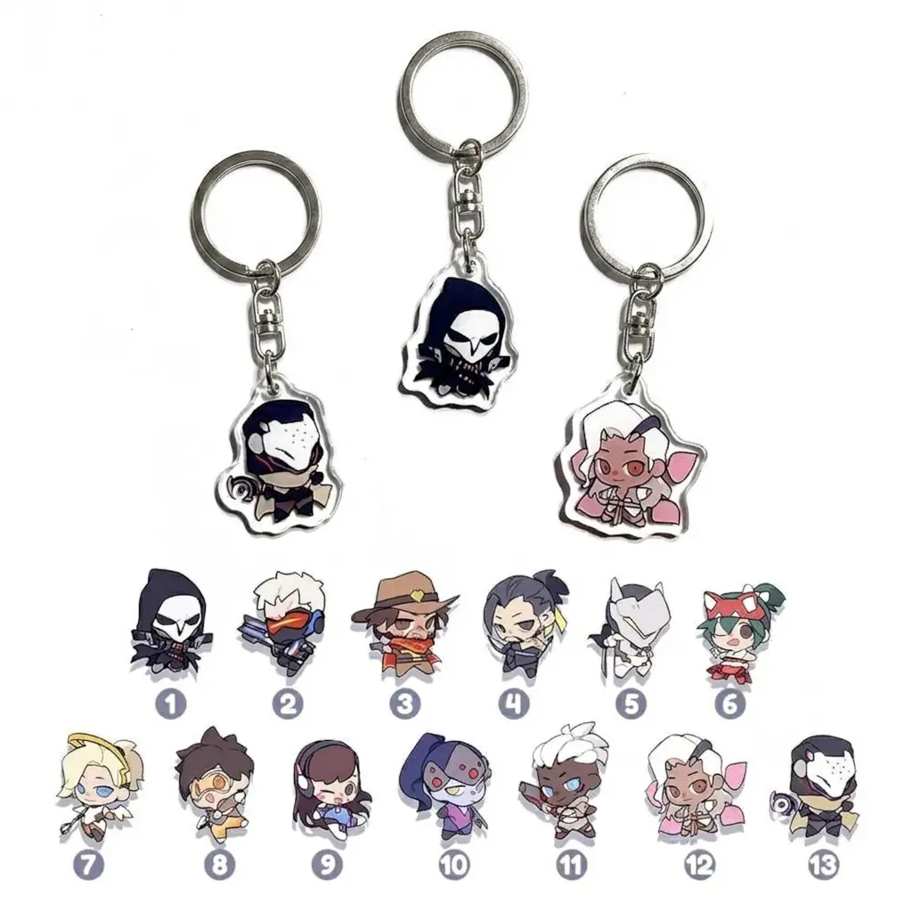 Overwatch Acrylic Charms, Overwatch Keychain, reaper, soldier 76, cassidy, hanzo, genji, kiriko, ramattra, lifeweaver, mercy, tracer, dva overwatch characters charm for bag, key, gift