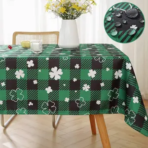 SASTYBALE St. Patrick’s Day Tablecloth Rectangle, Spill Proof Plaid Table Cloth Printed with Green Shamrock Clovers, Washable Table Cover for Party Picnic Dinner Decor