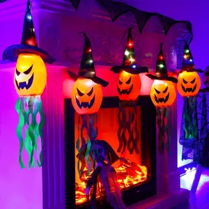 1st Halloween glowing pumpkin ghost pendant, party decoration props - window display decoration supplies Ghost Festival lights, need to bring your own battery for use!!!