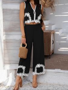 women's floral pattern tank top & wide leg pants two-piece set, casual sleeveless tanktop & pants for summer, ladies clothes for daily wear, two piece set women, womenswear, casual outfits women