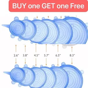 6pcs Reusable Silicone Stretch Lids Kitchen Food Storage Wraps Cover Various