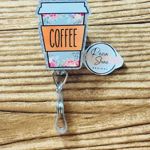 Floral Coffee Cup Badge Reel