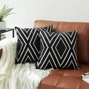 Set of 2 Black Pillow Covers 18 x 18 inches Boho Aztec Polyester Blend Square Decorative Throw Pillow Covers for Sofa Couch Bed Decor
