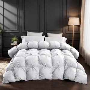Opulent Pinch-Pleated Goose Down Duvet - All-Season Bedding with Plush Feather Filling, Ultra-Soft 100% Cotton Fabric for Comfort and Breathability