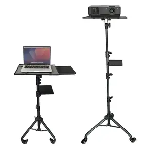 Projector Stand 29.5 to 71 Inch Adjustable Tripod 2 Shelves Portable Laptop Cart w Phone Holder