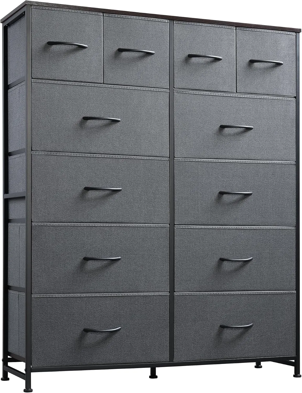 12-Drawer Fabric Storage Dresser Chest Organizer Unit, Grey | Sturdy and lightweight fabric drawers with easy-pull handles,Space-saving versatile organizer for clothes, bedroom