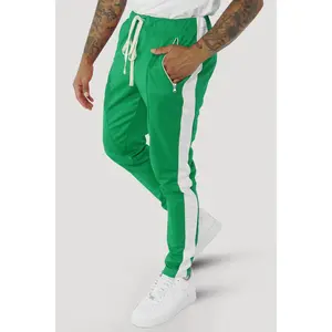 Premium Side Stripe Zip Pocket Track Pants (Kelly Green - White)