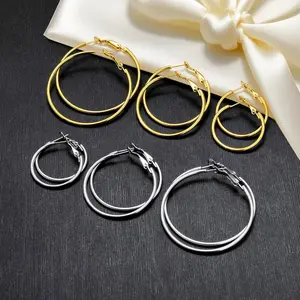 6 Pairs Stainless Steel 14K Gold/Silver Plated Hoop Earrings for Women Hypoallergenic Lightweight Set with 30mm 40mm 50mm Sizes Thin Design