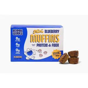 Kiddiwinks High Protein and Fiber Mini Muffins for Kids, Blueberry, 8g Protein, 6g Prebiotic Fiber for Gut Health, No Added Sugar, No Nuts, No Seed Oil, Healthy Snacks and Breakfast On the go (8 pack)
