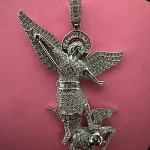 Charm de San Miguel Arcángel in Silver 9.25 with Zirconia Stones Angel Pendant for Men and Women