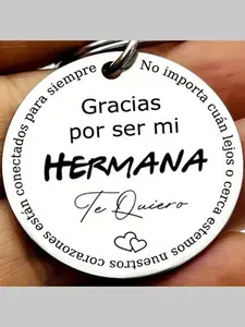 Letter Pattern Keychain, Stainless Steel Keychain for Men & Women, Round Shaped Key Ring for Car Keys, Perfect Gift for Sister & Brother, Personalized Heart Tag