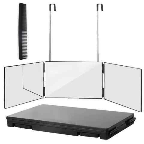 3-Way Trifold Bathroom Mirror, 360-Degree Adjustable Vanity Mirror with Glass Surface & Adjustable Height, Multi-Function for Hair Cutting & Makeup, Lightweight Portable (Mother’s Day Gift Option)