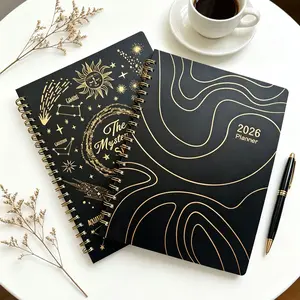 A4 Coil Notebook with Elegant Gold Wave Design Ideal for Time Management and Scheduling 2026 Edition for Organization Planning  2-piece set