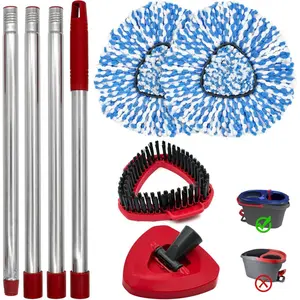 Spin Mop Handle,Mop Heads Replacements,Scrubber Mop Head and Mop Base Combo Set Compatible with Ocedar RinseClean 2-Tank Spin Mop,Mop Replace Head and Scrub Brush Set for Multi-Surface Hard