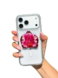 White and Purple Orchid Magsafe  Handmade Phone and Kindle Grip for Enhanced Grip and Style