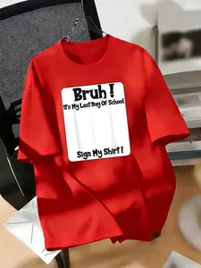 Boys' And Teens' Back-To-School And Graduation Season T-Shirts, Trendy Printed Slogan 'Colorful Letters', Short-Sleeved Design, Suitable for Indoor And Outdoor Leisure And Sports Scenes, Summer Trendy Tops