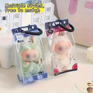 7-Color Collection Display Bags with Floral Cute Charms Keychain - Premium Plastic Storage for Plush Toys & Figures, Dustproof Organizer with Carry Handle for Conventions & Travel