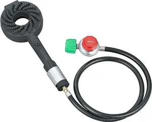 Cyclone Mini Cast Iron High Pressure Burner Head with Top, Side, and Bottom Mounting Options, Single Propane Outdoor Burner Head with Regulator Hose