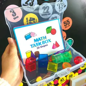Math Task Box Set, 1 Set 3D Shapes Learning with Cards, Cube Cone Pyramid Sphere Cylinder Prism Math Manipulatives for Kids