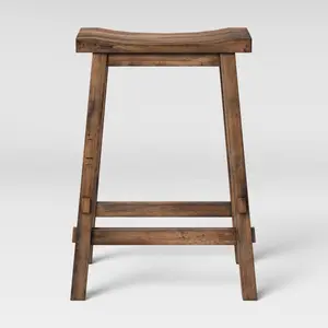 Threshold Backless Saddle Counter Stool Bar Distressed Wood 23.81" Brown