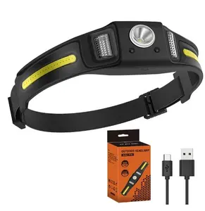 Outdoor Silicone Work Headlamp, LED Waterproof Headlamp, Wide Beam, Sensor, Rechargeable, Suitable for Camping, Running, Fishing, and More