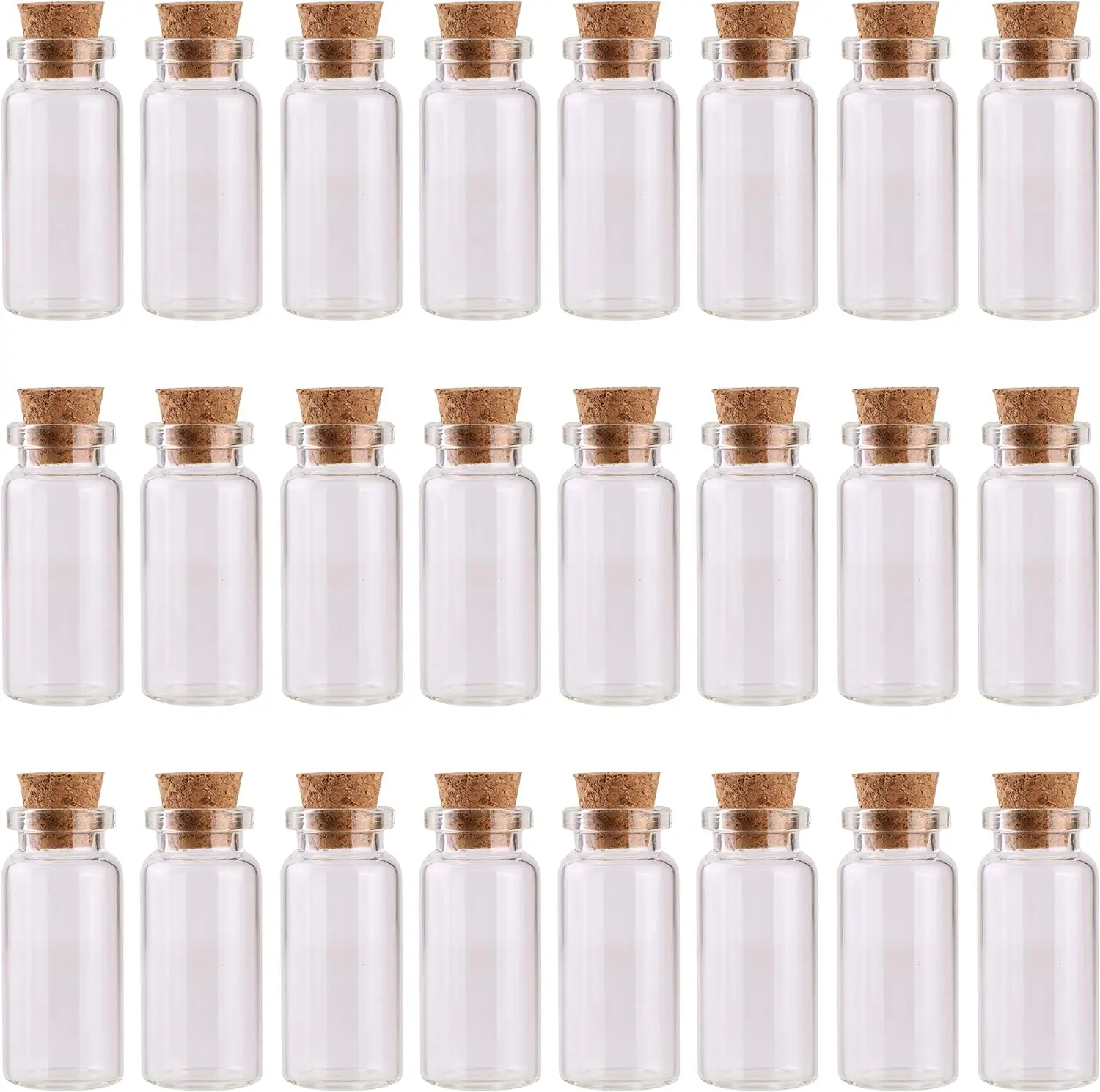 24PCS 10ml Travel-Friendly Mini Glass Bottles with Cork Lid Seals - DIY Crafts Set Pack for Wedding Party Favors, Small Item Storage