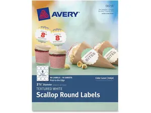 Avery Textured White Scallop Round Labels 08218, 2-1/2" Diameter, Pack of 90