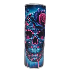 purple rose skull 20oz skinny tumbler