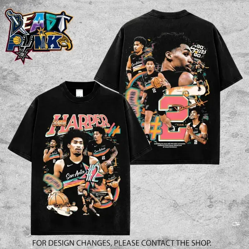Vintage Dylan Harper Graphic T-Shirt For Spurs Nation DH 2 Spurs Basketball Streetwear Shirt Oversized Unisex Cotton Tee Retro Hoops Fan Apparel Game Day Outfit Gift for Men and Women Basketball Fans Casual Style