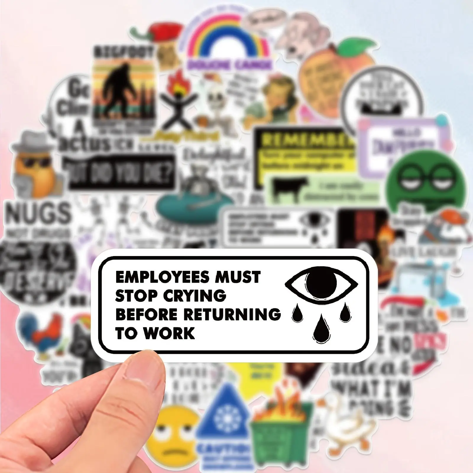 Humorous Vinyl Sticker, 50pcs Reusable Work Sticker, Funny Sticker for Laptop, Luggage, Notebook, Customized Sticker, Durable Adhesive Stickers, Adhes