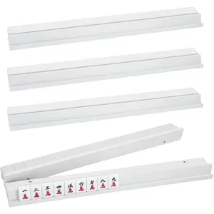 4PCS Wooden Mahjong Racks with Magnetic Pushers, 17.4 in Natural Wood American Mahjong Tile Rack Set, Modern Table Game Accessories for Mahjong Tiles(White,17.5