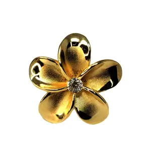 Gold and Rhodium Plated Large 22mm Plumeria Ring with Clear CZ