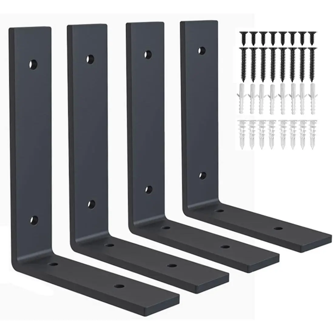 Heavy Duty Shelf Brackets 8 inch Rustic L Black Shelf Brackets 8 x 6 inches Metal Iron Industrial Shelf Bracket - L8 x H 6" x W 1.5" - 4 Pack