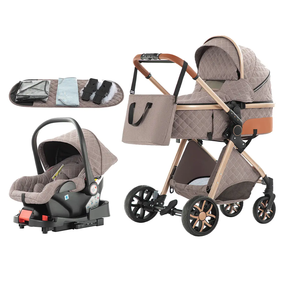 Baby Stroller 3-in-1 Travel System,Adjustable stroller and Seat Combo Set, One Click Folding. Seat Carrier and Base,Bassinet mode