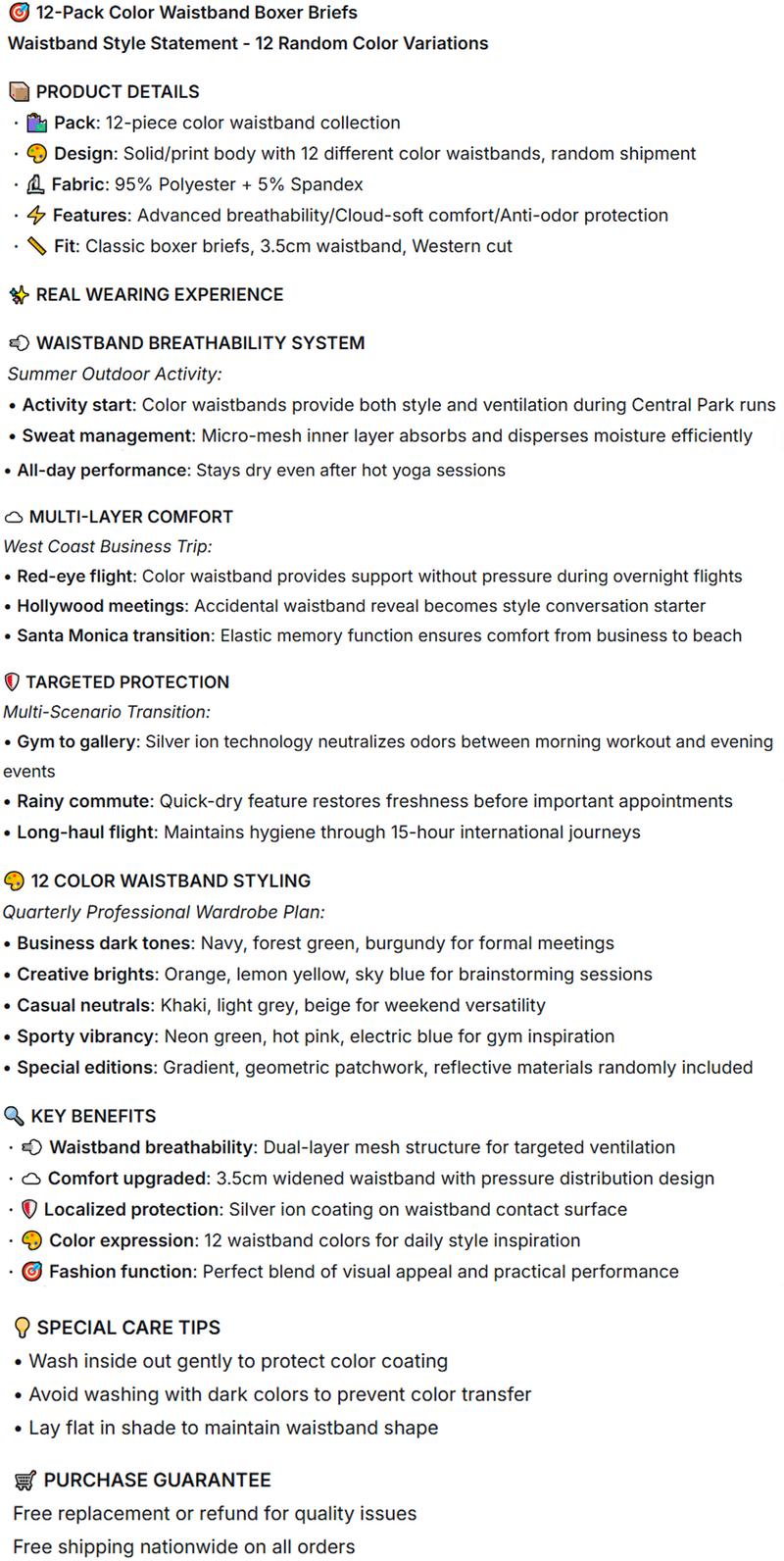 KJFISTMU 12-piece Set of Colorful Belts Men's Boxer Briefs - Unique design, randomly printed long boxer briefs for men (breathable polyester blend, soft and comfortable, machine washable, suitable for teenagers and adults) Men's Stretch Low-Rise Underwear