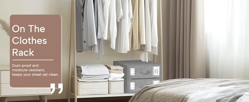 Criusia Foldable Bed Sheet Storage Boxes, Set of 4 | Oxford Fabric Material, Foldable Organizer for Linen Closet, with Transparent Window and Reinforced Handles | Bedding Holder for Sheet Sets (King/Queen Sizes) Organiser