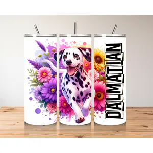 Playful Dalmatian Tumbler - Customizable Floral Burst Drinkware