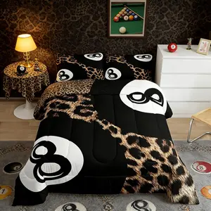 Y2K Lucky 8 Ball Comforter Set,Trendy Cheetah Print Bedding Set for Kids Boys Girls Men Women Preppy Fashion Leopard Quilt Black Brown Duvet Insert Funky Y2K Bed Set,Room Decor Aesthetic, Bedroom Inspo