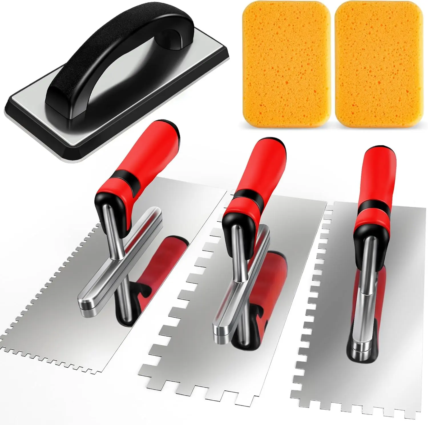 6Pcs Tile Set, Tile Trowel Concrete Tool, Notched Trowel, Grout Trowel, Grout Float Sponge for Tiling Installation Grouting, Tile Mortar Trowel