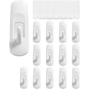 14 Large Hooks+20 Removable Strips, White Utility Hooks, Heavy Duty with Adhesive Strips, -Free Organize Hooks, No Tools Wall Hook for , Value Pack