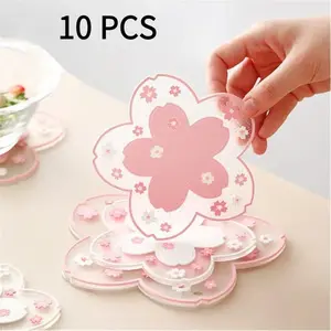 Floral Pattern Coasters10 -Pack – Heat Resistant Non-Slip Table Mats, Decorative Home & Kitchen Essentials Set Tableware Water Proof Cover Baby Pink
