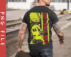 Softball American Flag Shirt, Customized Softball Dad Shirt, Father Daughter Gift, Custom Name And Number, Softball Dad Shirt, Father's Day Gift