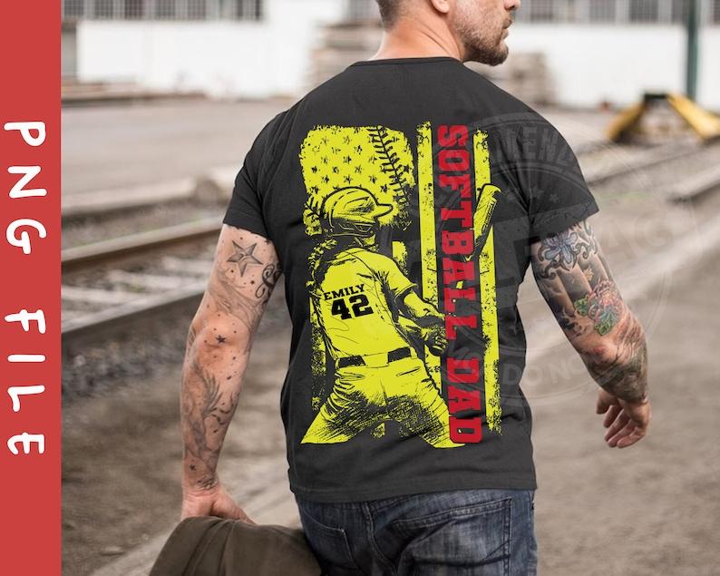 Softball American Flag Shirt, Customized Softball Dad Shirt, Father Daughter Gift, Custom Name And Number, Softball Dad Shirt, Father's Day Gift