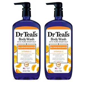 (A)Dr Teal’s Body Wash with Pure Epsom Salt – Glow & Radiance Vitamin C Citrus, 24 oz (2 Pack)