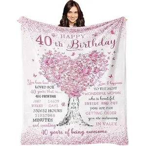 40th Birthday Gifts for Women Blanket 60"X50" Flannel Throw, 1985 Woman Present, Happy 40 Bday Decorations, Soft 100% Polyester 280GSM Cozy Print Blanket for Female
