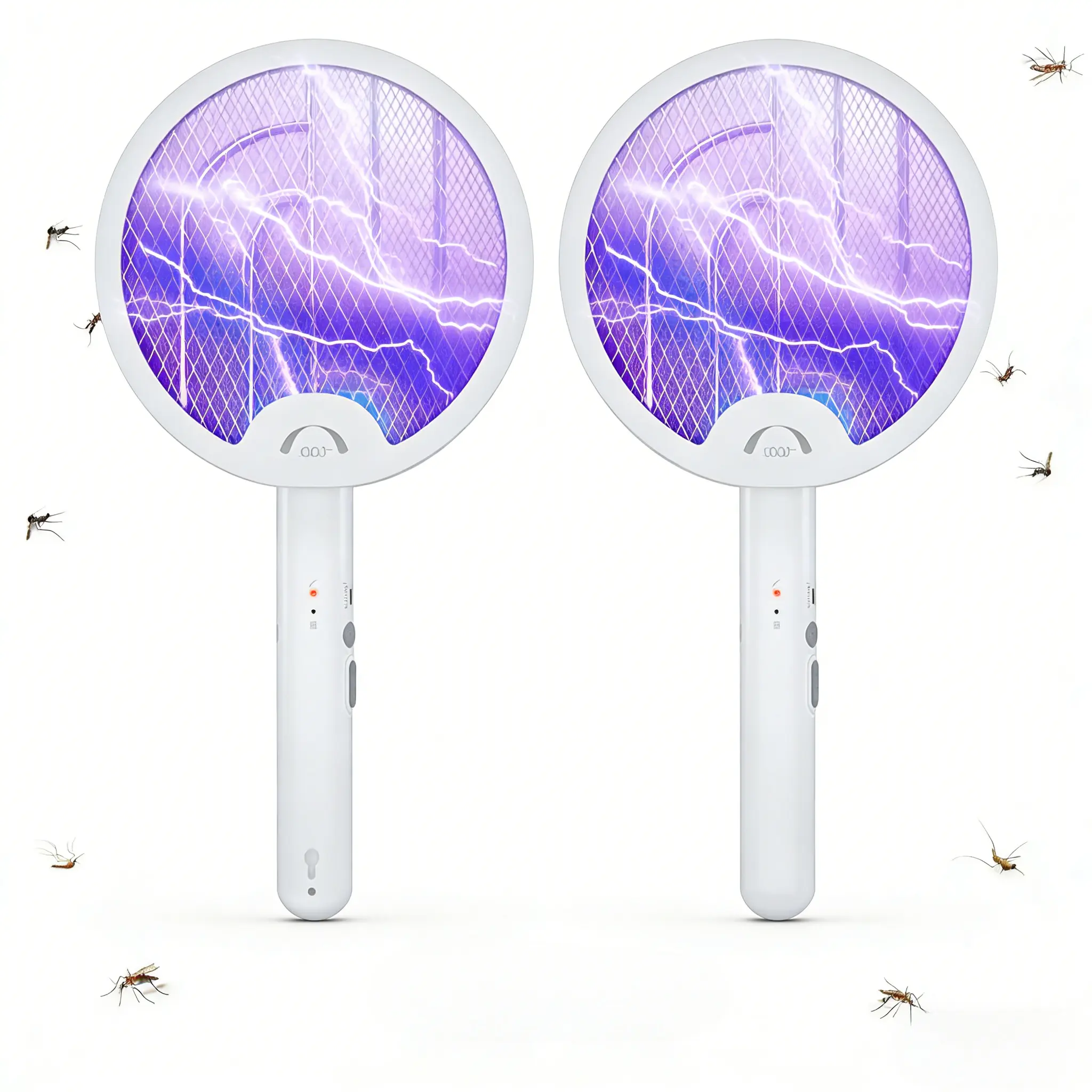 3000V Electric Bug Zapper, 2-Pack 2-in-1 Foldable Fly Swatter and Mosquito Killer Lamp with Safe Mesh, Portable USB Rechargeable for Home, Bedroom & Camping, Bug Killer, Double Switch, No Waste And Pollution, High Voltage, Home Users, Outdoor
