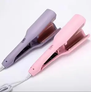 [Wavy Chic] 32MM French V-Shaped Curling Iron - Flawless French Waves, 4-Level Smart Control, Fast Heating, Silicone Deep Groove Design, Adjustable Comfort, Plug-Powered, Pink & Purple, Box-Included